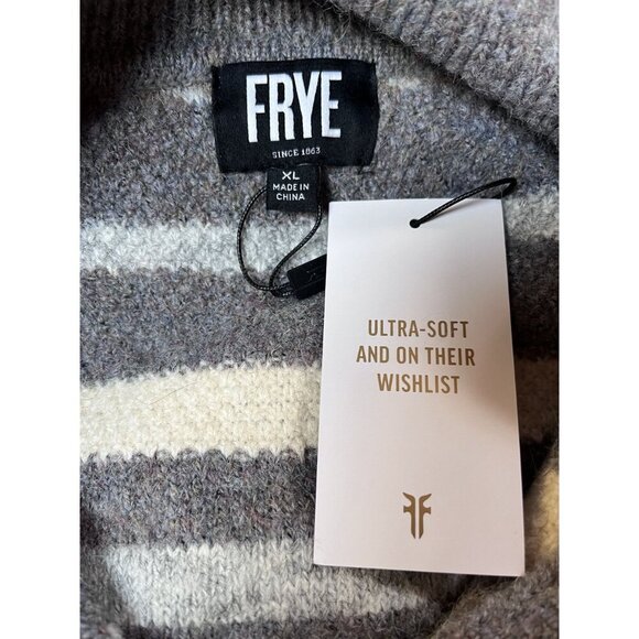 Frye NWT Ultra-Soft Striped Half-Zip Sweater XL Gray Beige Blend Womens Knitwear - Picture 4 of 10
